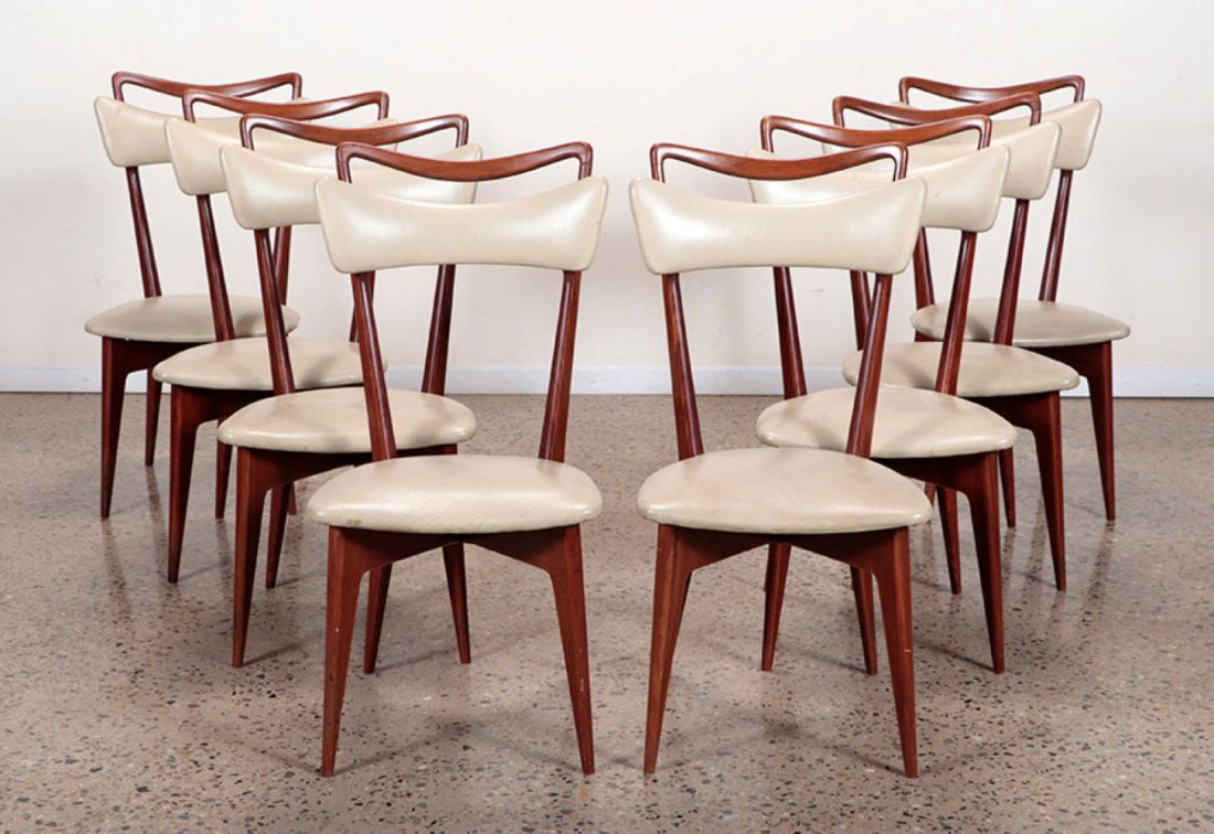 SET 8 WALNUT DINING CHAIRS TALL BACKS C.1960 (1 of 7)