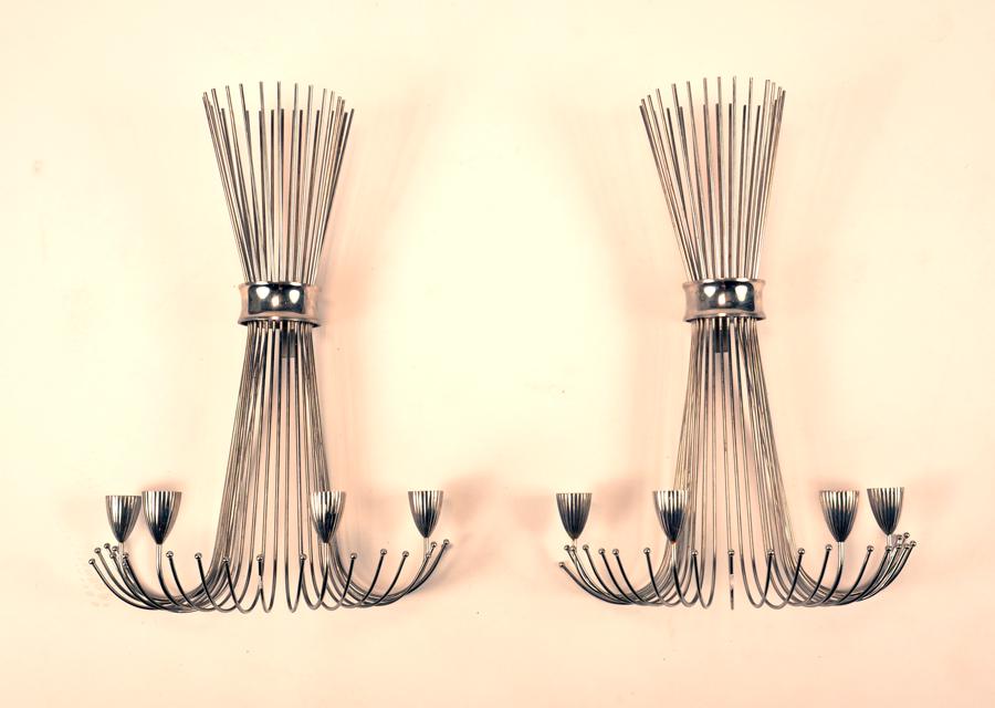 PAIR ART DECO STYLE CHROME IRON WALL SCONCES (1 of 5)