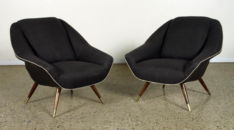 PAIR CLUB CHAIRS C. 1950 RECENT FABRIC (1 of 4)