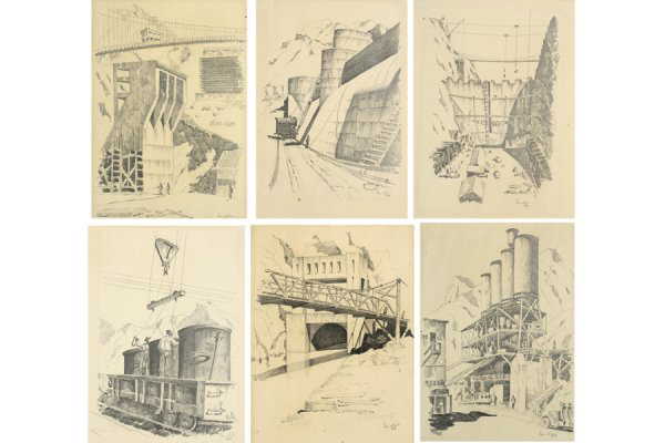 617: SET 9 ORIGINAL DRAWINGS HOOVER DAM SIGNED 1934