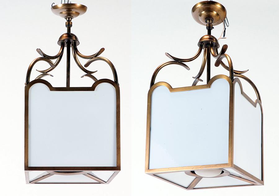 PAIR BRASS MILK GLASS LANTERNS MANNER PARZINGER (1 of 6)