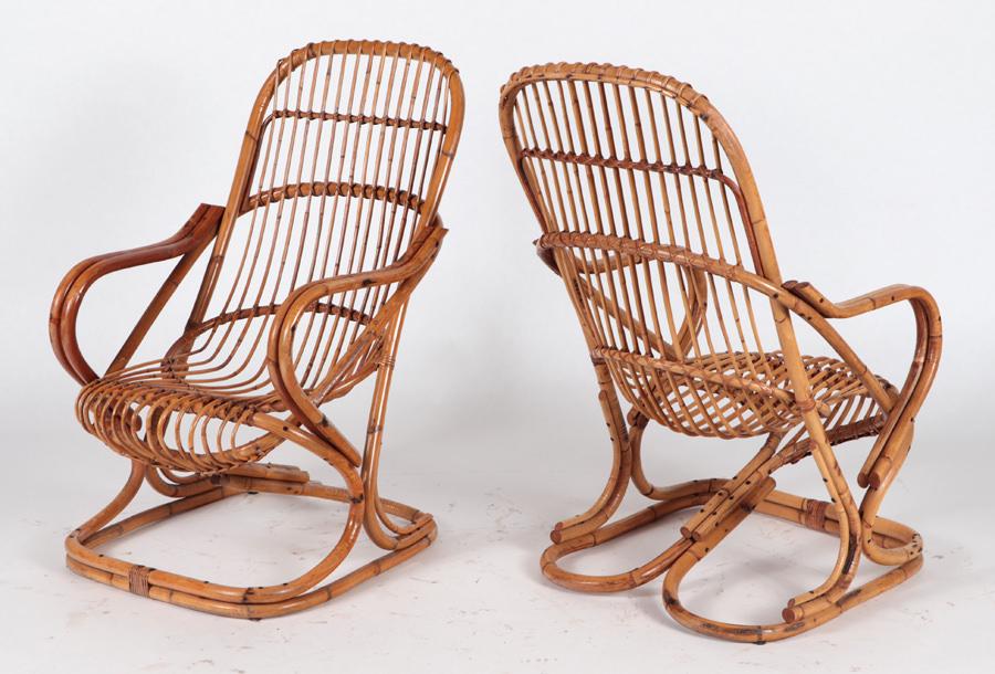PAIR ITALIAN RATTAN LOUNGE CHAIRS CIRCA 1950 (1 of 7)