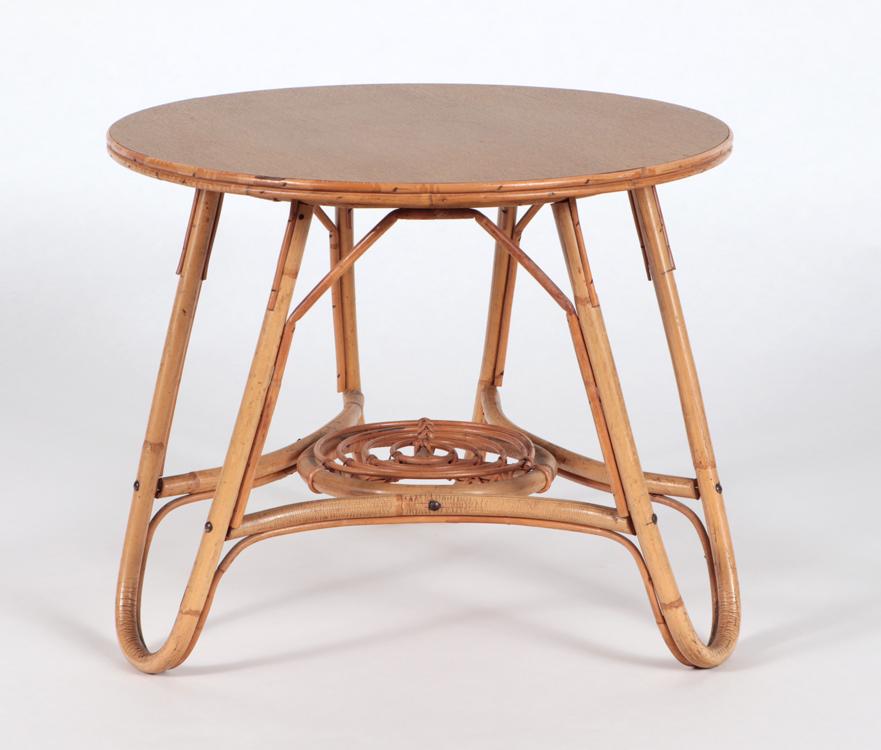 MID CENTURY MODERN ROUND RATTAN COFFEE TABLE 1960 (1 of 4)