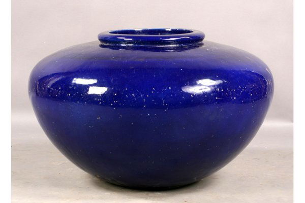LARGE GLAZED EARTHENWARE POT BULBOUS FORM: Large glazed earthenware decorative pot with a bulbous form. Ht: 20" Width: 33" ***PLEASE NOTE: All property shall be paid for by the purchaser within five (5) business days of the sale. Kamelot Aucti