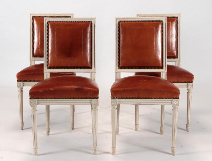SET 4 FRENCH LEATHER DINING CHAIRS C.1940 (1 of 6)