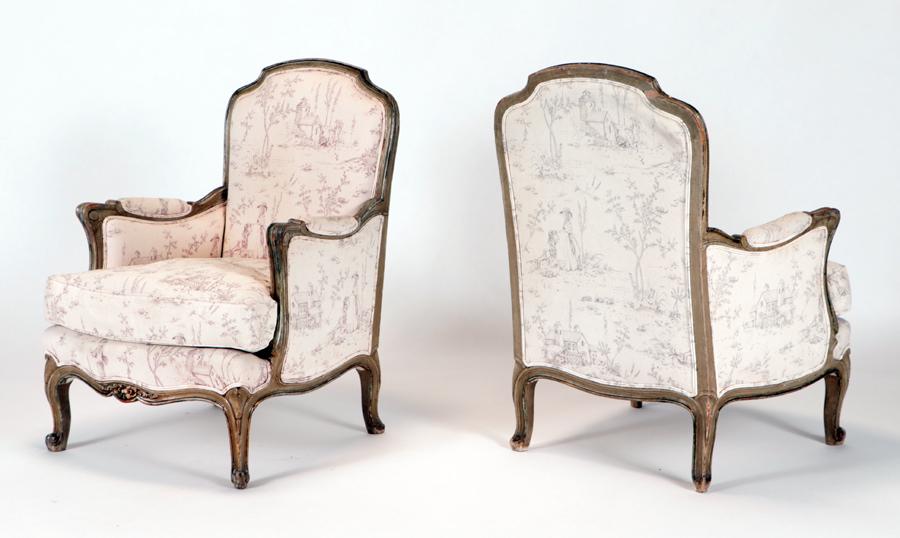 PAIR PAINTED FRENCH BERGERE CHAIRS CIRCA 1910 (1 of 6)