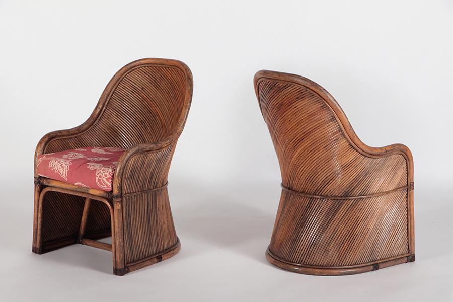 A PAIR OF PENCIL REED RATTAN CHAIRS. (1 of 5)