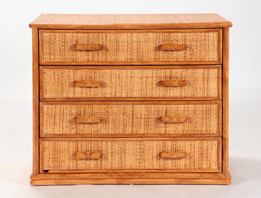 A FRENCH FOUR DRAWER RATTAN DRESSER CIRCA 1960 (1 of 5)