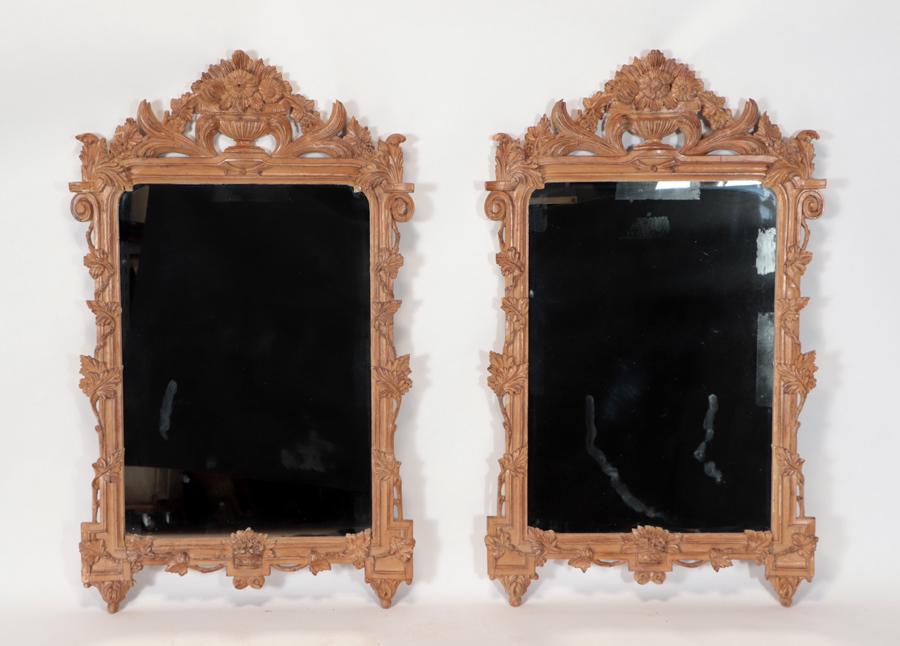 PAIR CARVED WOOD FRENCH PROVINCIAL MIRRORS 1960 (1 of 5)
