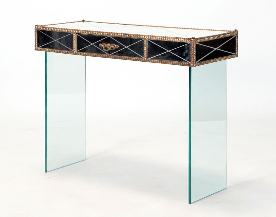 A GLASS, BRASS AND MIRROR CONSOLE TABLE C 1950 (1 of 5)