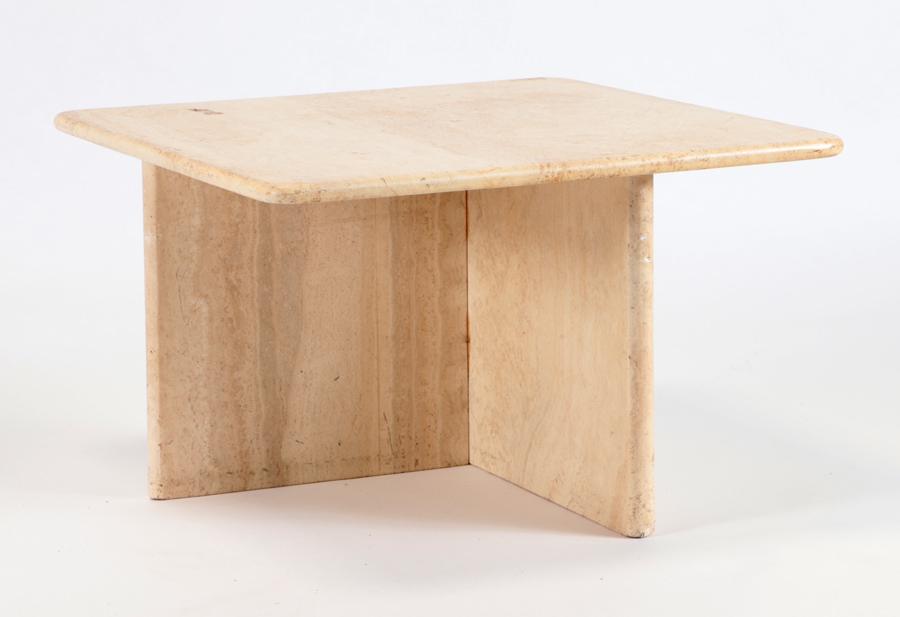 A TRAVERTINE TABLE CIRCA 1970: A Travertine Table circa 1970. Ht: 16" Wd: 25.5" Dpth: 25.5"