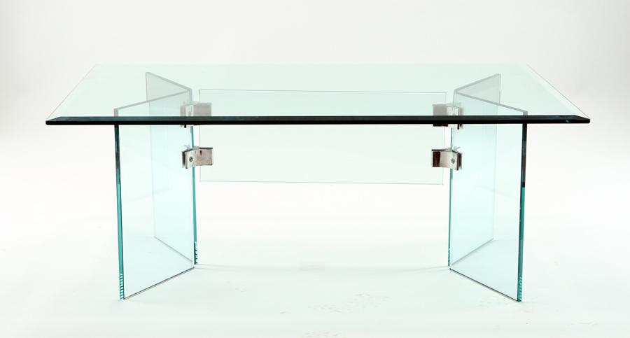 A GLASS AND CHROME COFFEE TABLE CIRCA 1980 (1 of 6)