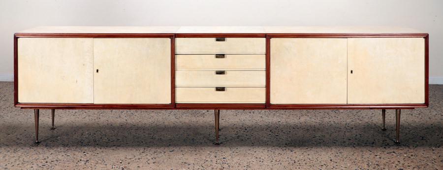 A LARGE PARCHMENT COVERED SIDEBOARD CIRCA 1950 (1 of 7)