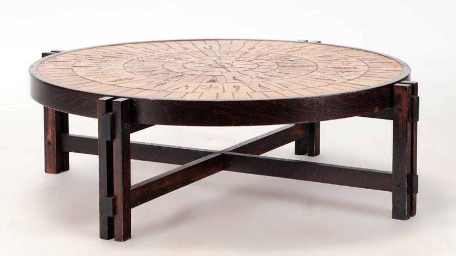 FRENCH WOOD CERAMIC COFFEE TABLE CAPRON C 1970 (1 of 4)