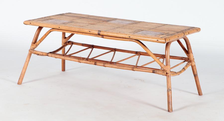 FRENCH RATTAN COFFEE TABLE INSET TILES C 1960 (1 of 5)
