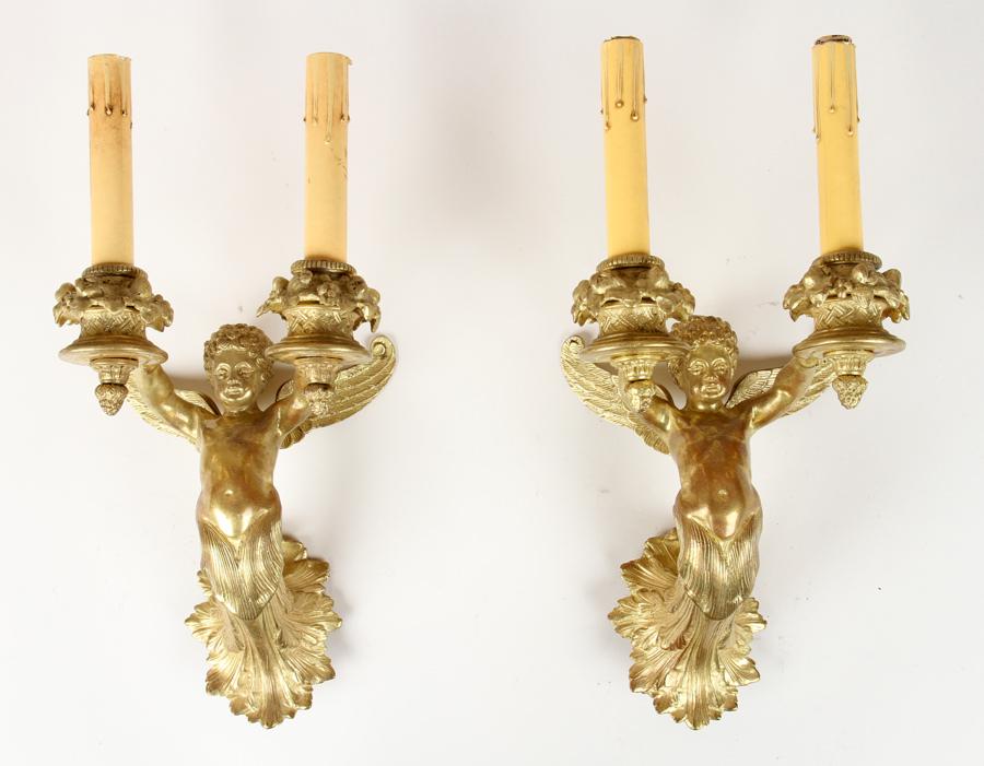 PAIR 19TH C. DORE BRONZE TWO ARM SCONCES (1 of 5)