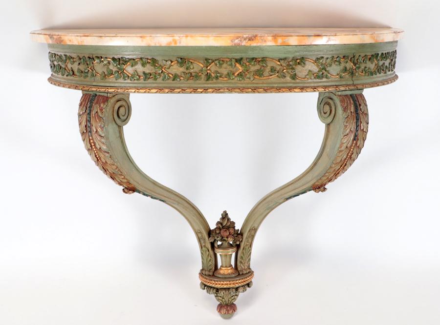 PAINTED GILT ITALIAN MARBLE TOP CONSOLE TABLE 1930 (1 of 6)