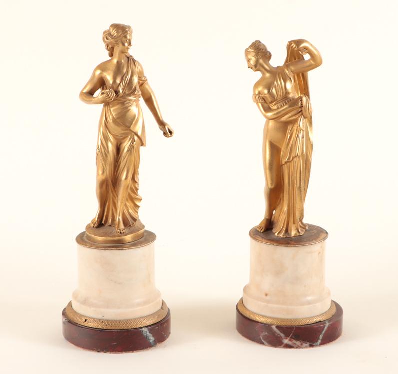 PAIR 19TH C. GILT BRONZE FIGURES ON MARBLE BASES (1 of 6)