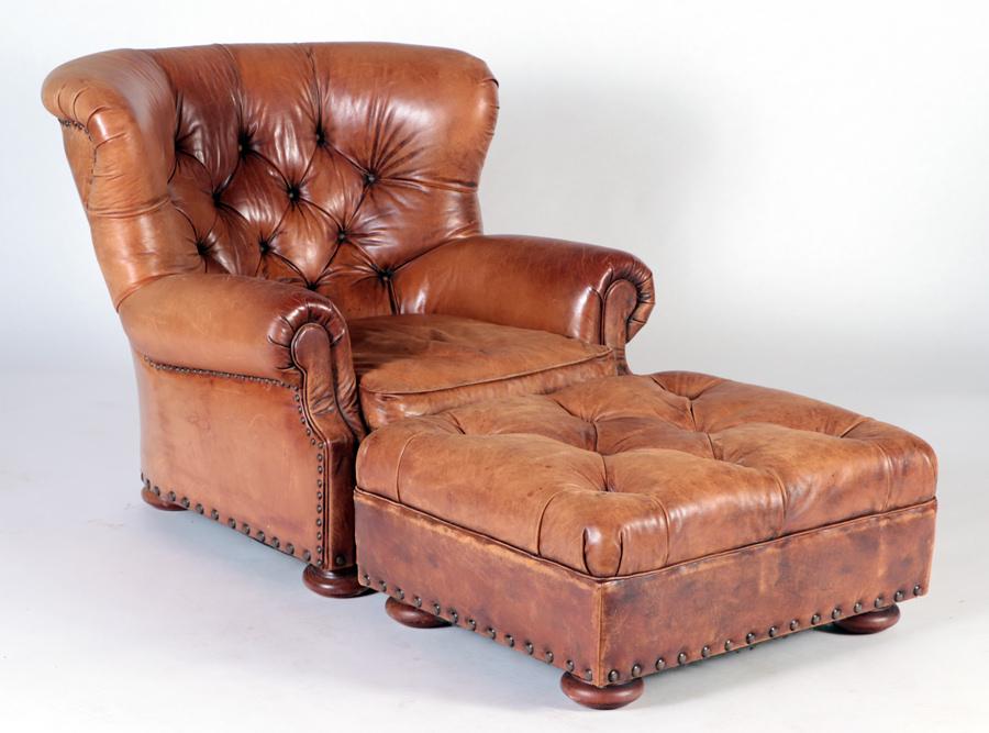 Ralph Lauren Leather Club Chair Matching Ottoman