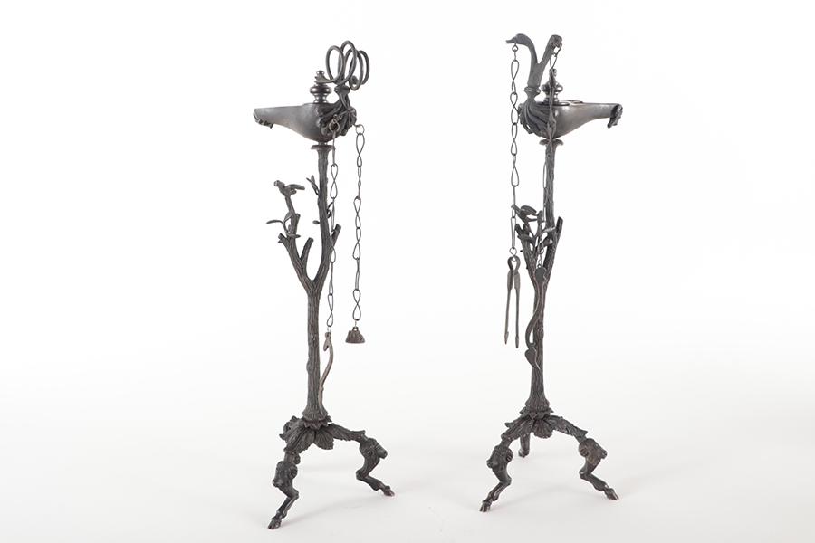 PAIR OF 19TH CENTURY BRONZE OIL LAMPS BIRDS (1 of 7)