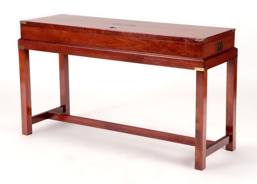 CAMPAIGN STYLE CONSOLE TABLE LIFT LID COMPARTMENT (1 of 4)