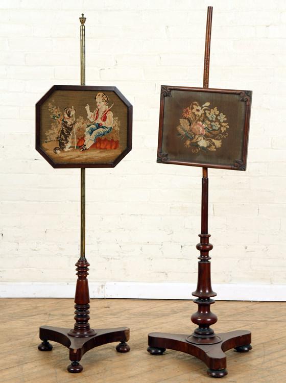 TWO 19TH C FRENCH FIRE SCREENS NEEDLEPOINT PLAQUES (1 of 10)