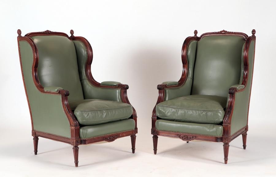 PAIR LOUIS XVI STYLE OVERSIZED LIBRARY CHAIRS (1 of 6)