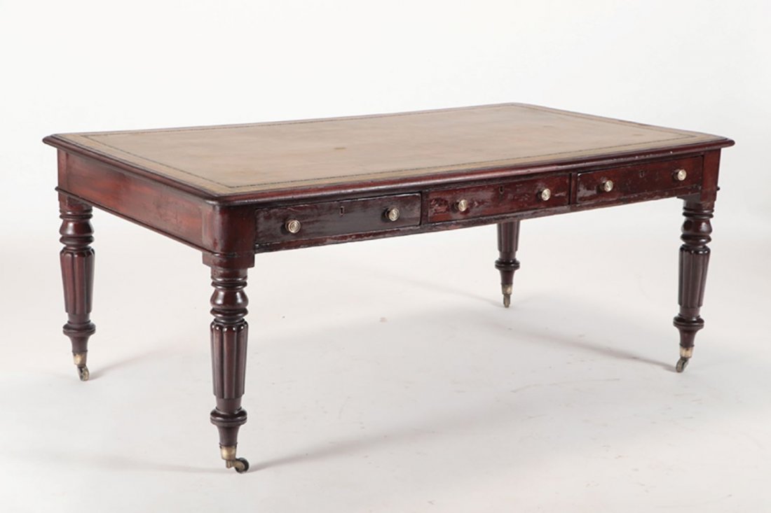 19THC CARVED MAHOGANY LEATHER TOP WRITING DESK (1 of 6)