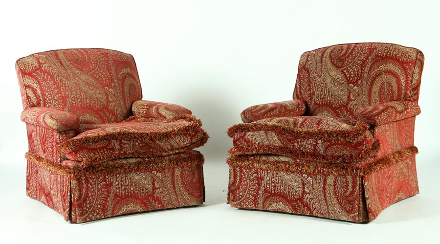 PAIR OVERSIZED UPHOLSTERED CLUB CHAIRS (1 of 3)