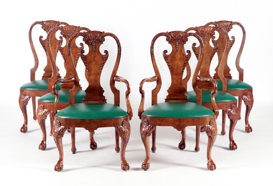 SET BAKER QUEEN ANNE STYLE BURL WALNUT CHAIRS (1 of 7)