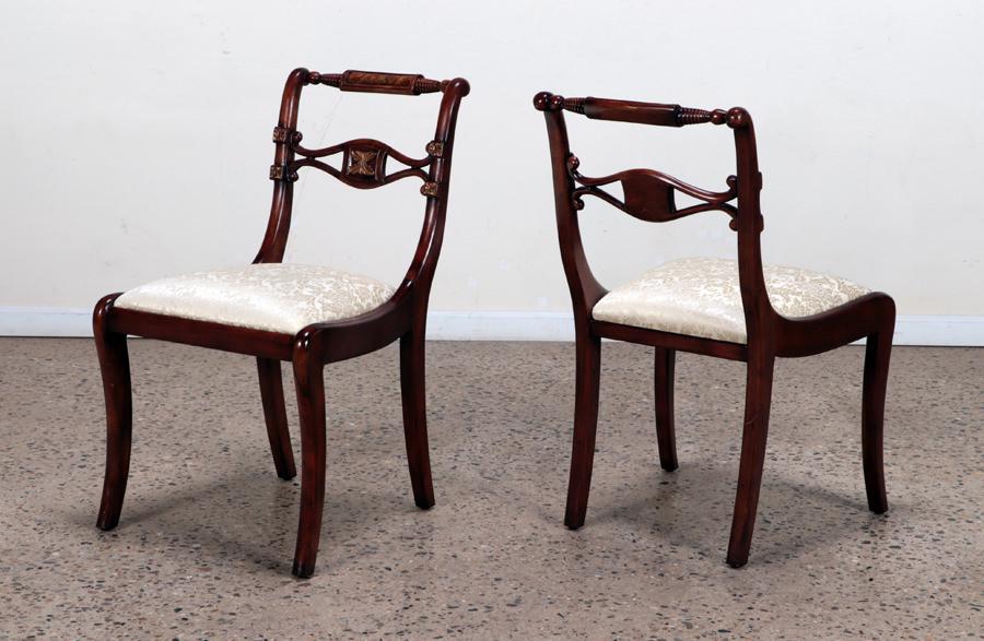 PAIR BRASS INLAID GILT DECORATED MAHOGANY CHAIRS (1 of 5)
