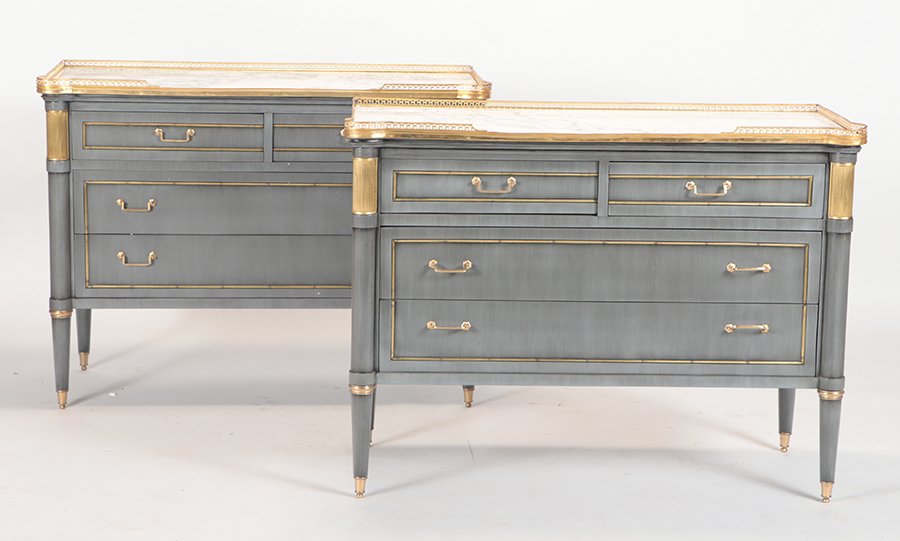 PAIR PAINTED MARBLE TOP COMMODES LOUIS XVI STYLE (1 of 6)