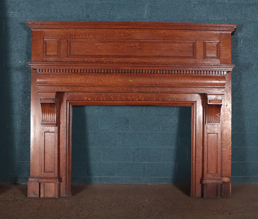 LARGE OAK FIREPLACE MANTLE CIRCA 1900 (1 of 5)