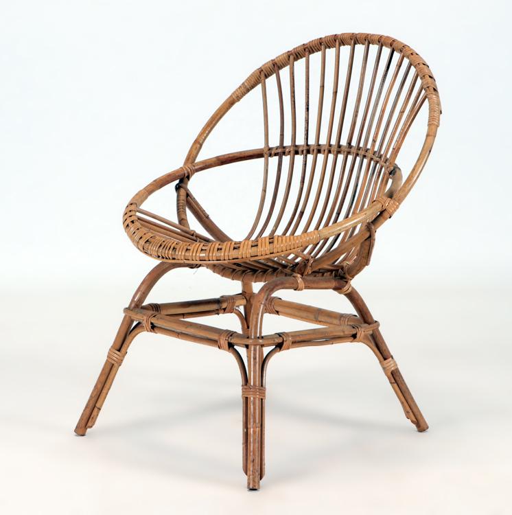 SINGLE FRENCH RATTAN CHAIR ROUNDED BACK C.1950 (1 of 6)