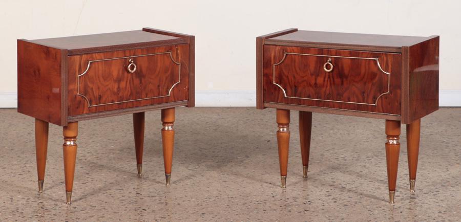 PAIR FRENCH FIGURED WALNUT NIGHTSTANDS 1950 (1 of 6)