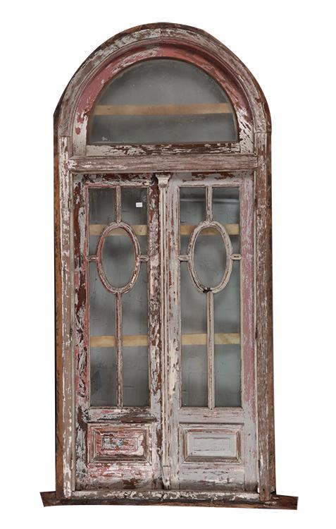 PAIR PAINTED WOOD DOORS SET INTO ORIGINAL FRAME (1 of 12)