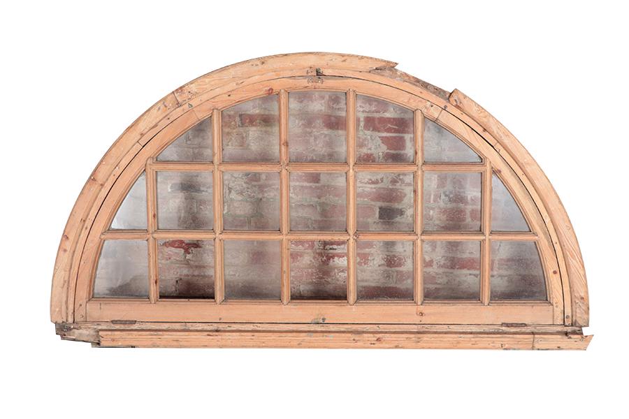 ARCHED PINE TRANSOM WINDOW IN FRAME C 1900 (1 of 3)