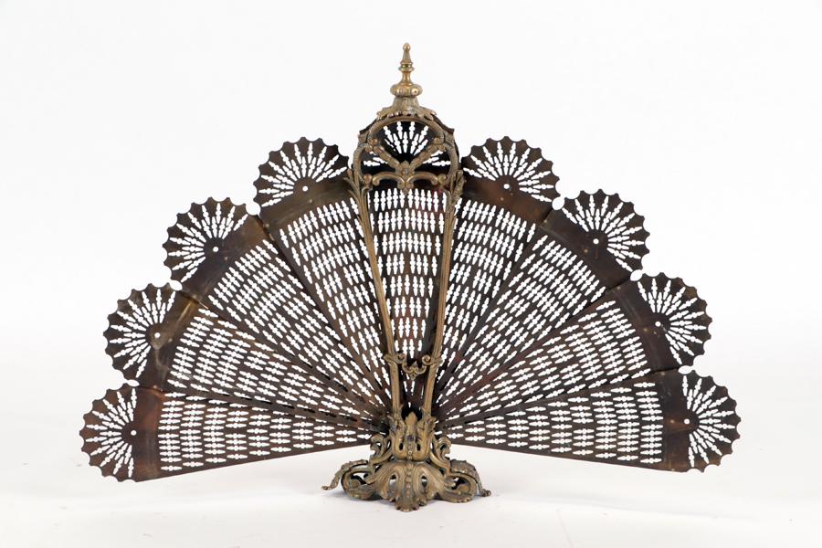 BRONZE EXPANDING FAN FIREPLACE SCREEN C.1900 (1 of 6)