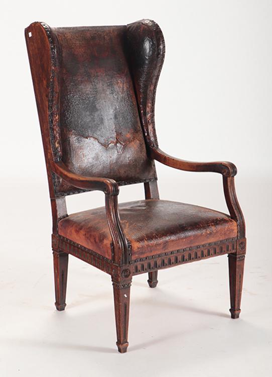 19TH C. FRENCH PROVINCIAL LEATHER COVERED CHAIR (1 of 6)