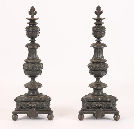 PAIR BAROQUE STYLE BRONZE ANDIRONS C 1900 (1 of 6)