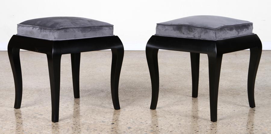 PAIR OF EBONZIED STOOLS WITH RAISED CUSHIONS (1 of 5)