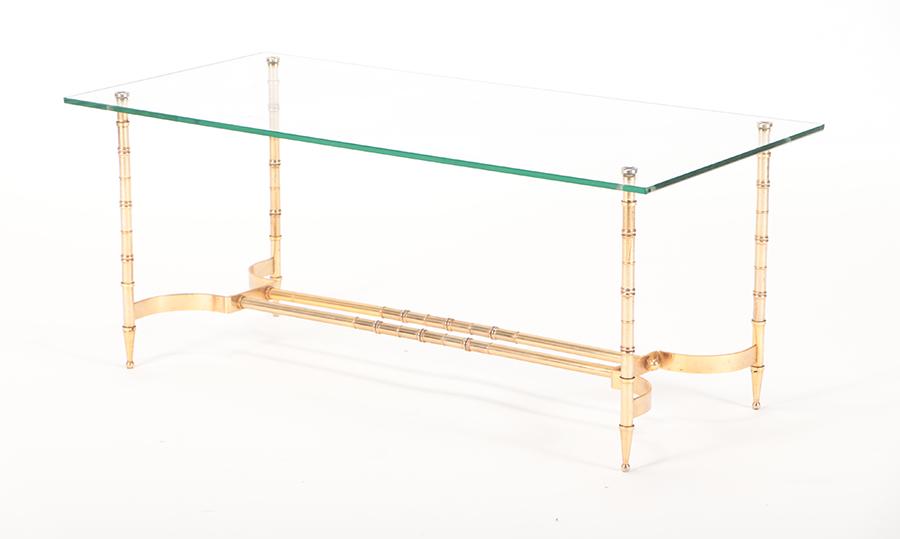 BRASS BAMBOO FORM GLASS TOP TABLE BAGUES 1950 (1 of 4)