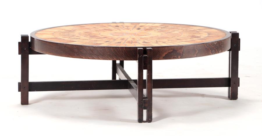 FRENCH WOOD CERAMIC COFFEE TABLE CAPRON C 1970 (1 of 4)