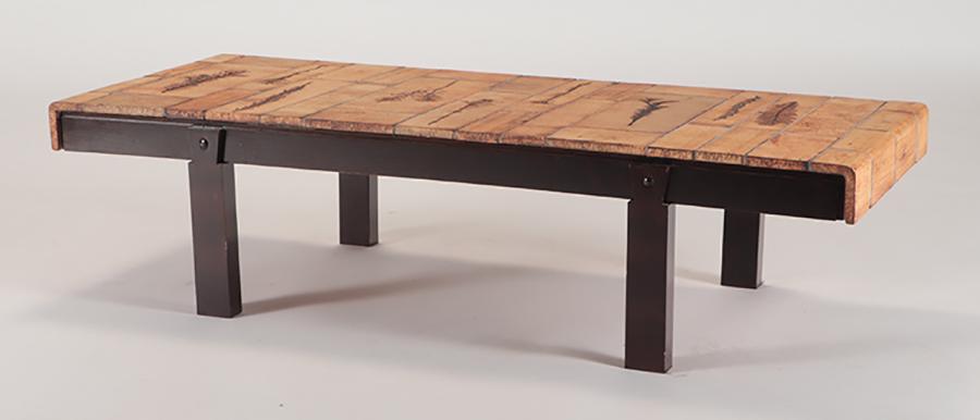 FRENCH WOOD COFFEE TABLE WITH TILE TOP (1 of 7)