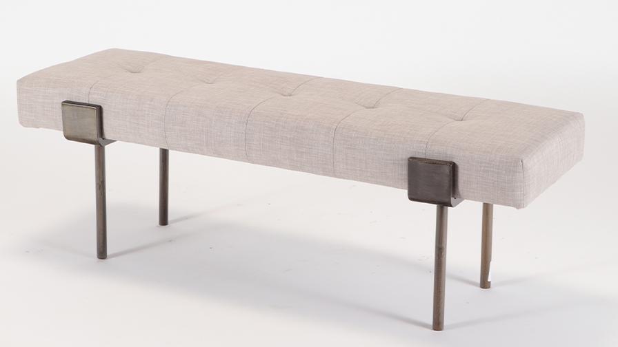 IRON AND UPHOLSTERED BENCH WITH BRONZE WASH (1 of 4)