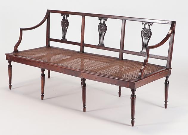 ITALIAN WALNUT 18TH C OPEN ARM SOFA WITH CANE SEAT (1 of 5)