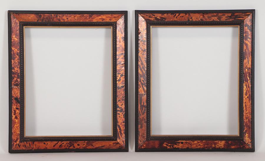 PAIR DUTCH FAUX TORTOISE CARVED WOOD FRAMES 1940 (1 of 4)