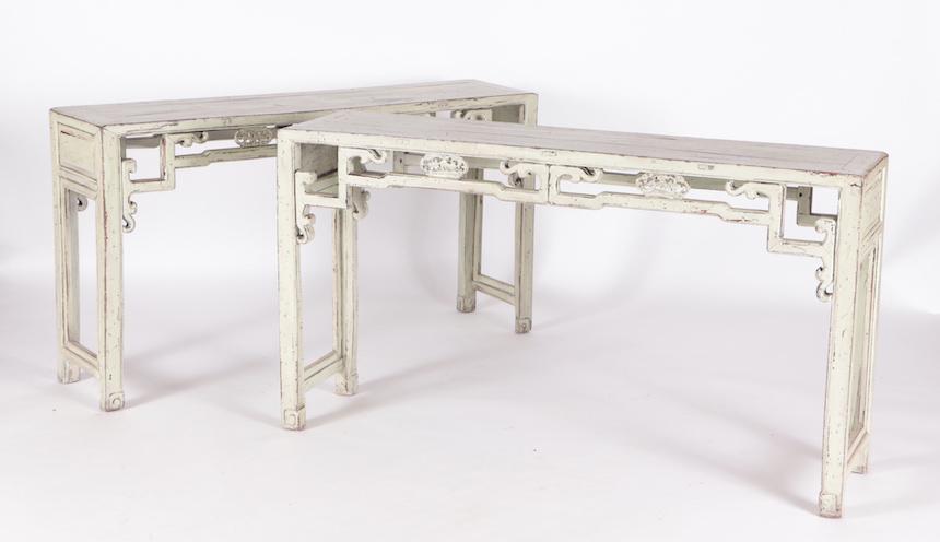PAIR PAINTED AND CARVED CHINESE CONSOLE TABLES (1 of 7)
