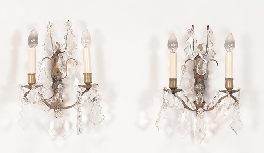 PAIR FRENCH BRASS AND CRYSTAL WALL SCONCES C.1940 (1 of 5)