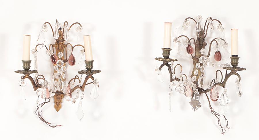 PAIR FRENCH BRASS AND CRYSTAL SCONCES C.1940 (1 of 5)